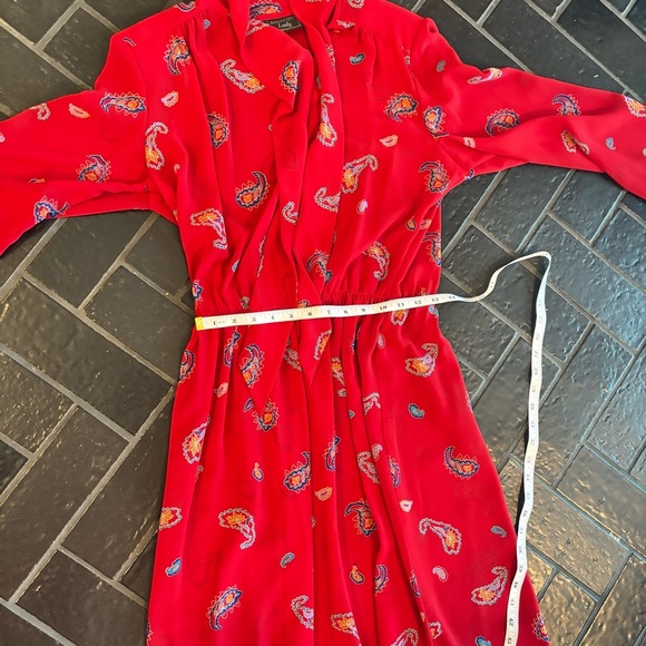 Vintage 1980 Red Paisley Secretary Dress with belt - Picture 6 of 8